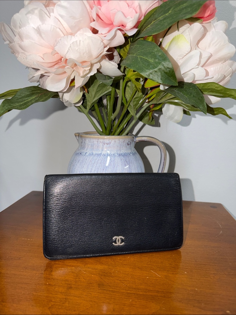 CHANEL Black Leather Wallet with CC Emblem